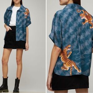 Kenzo Zodiac Tiger Printed Silk Crepe De Chine Shirt 2022 Chinese New Year
